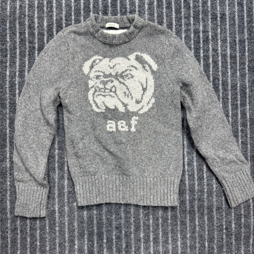 Abercrombie Kids Boys Sweater Size S Gray Bulldog Graphic Muscle Fit Cotton Wool